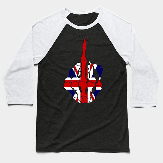 Skeleton Middle Finger United Kingdom Flag Baseball T-Shirt by GoodSirWills Place